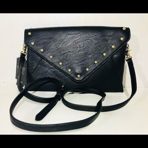 INC emma black leather clutch shoulder bag